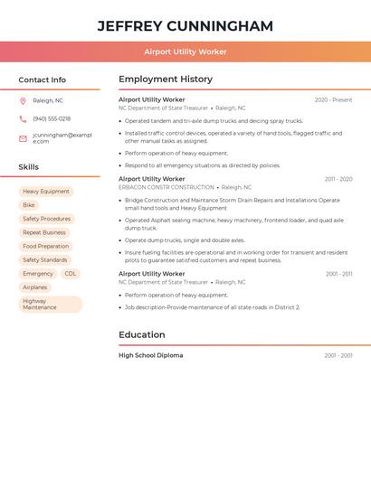 Airport Utility Worker Resume