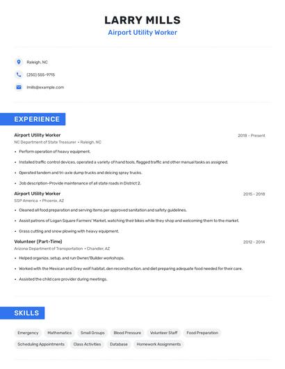 Airport Utility Worker Resume