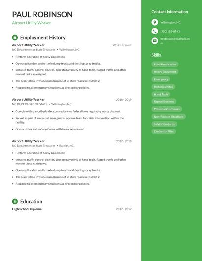 Airport Utility Worker Resume
