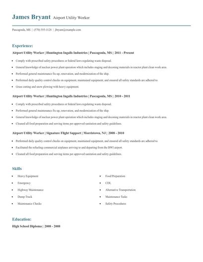 Airport Utility Worker Resume