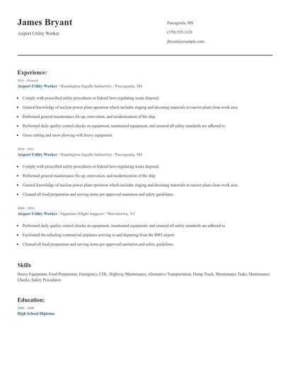 Airport Utility Worker Resume