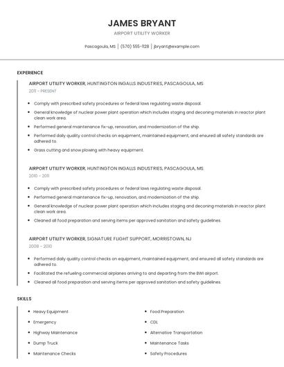 Airport Utility Worker Resume