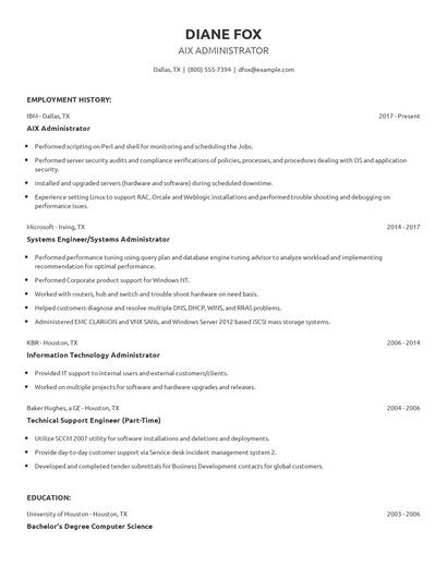 AIX Administrator Resume