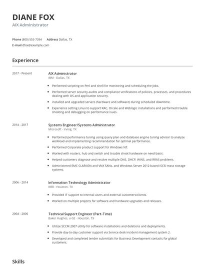 AIX Administrator Resume
