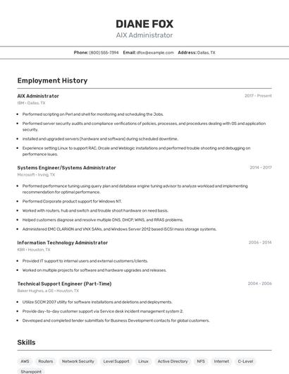 AIX Administrator Resume
