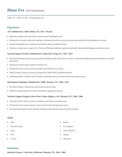 AIX Administrator Resume