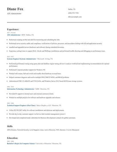 AIX Administrator Resume