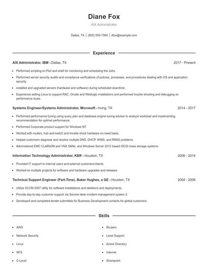 AIX Administrator Resume