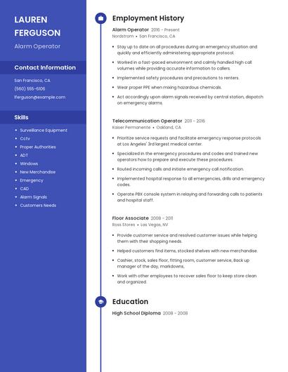 Alarm Operator Resume