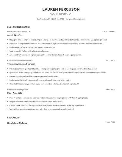 Alarm Operator Resume