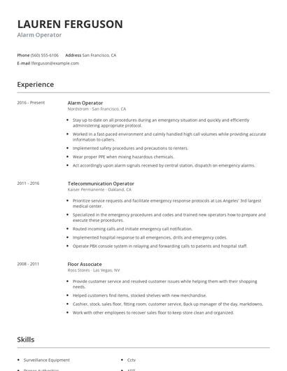 Alarm Operator Resume