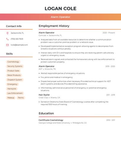 Alarm Operator Resume