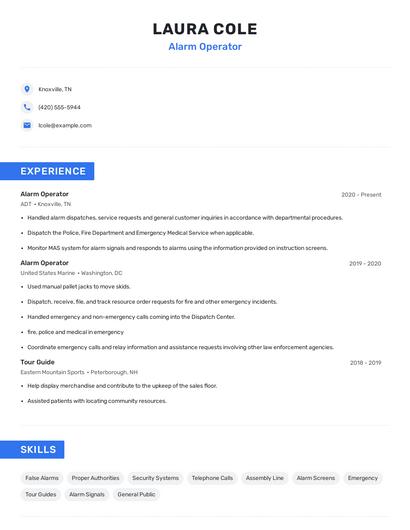 Alarm Operator Resume