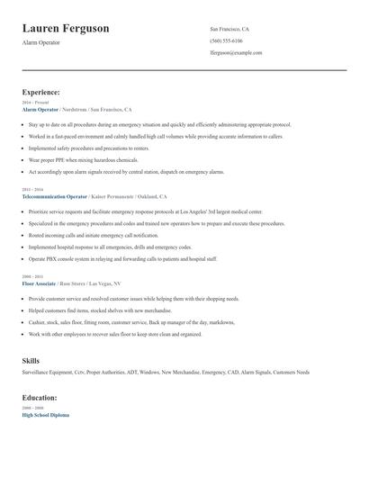 Alarm Operator Resume