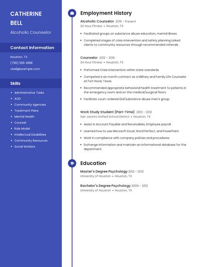 Alcoholic Counselor Resume