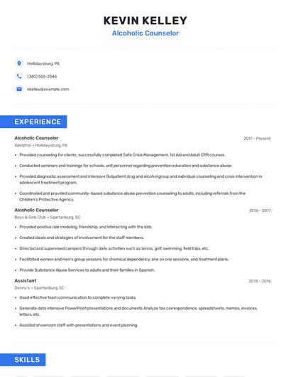 Alcoholic Counselor Resume