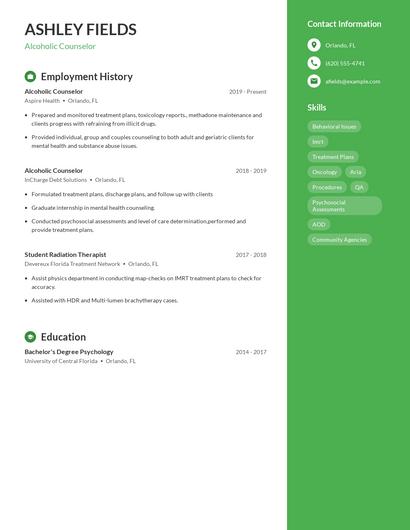Alcoholic Counselor Resume