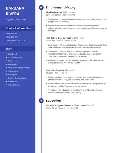 Algebra Teacher Resume