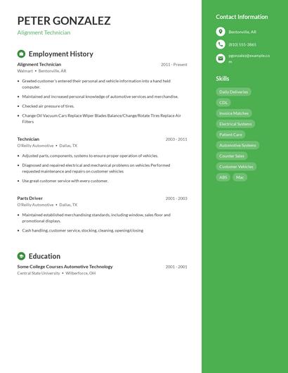 Alignment Technician Resume