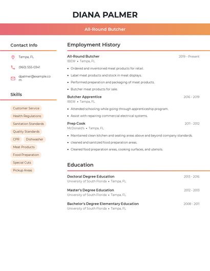 All-Round Butcher Resume