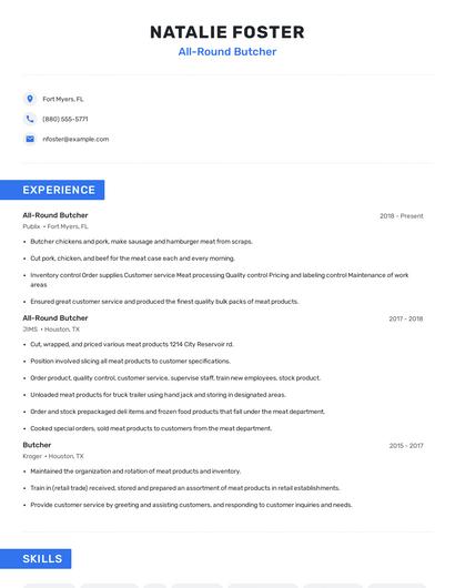 All-Round Butcher Resume