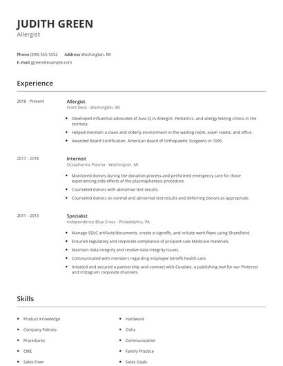 Allergist Resume