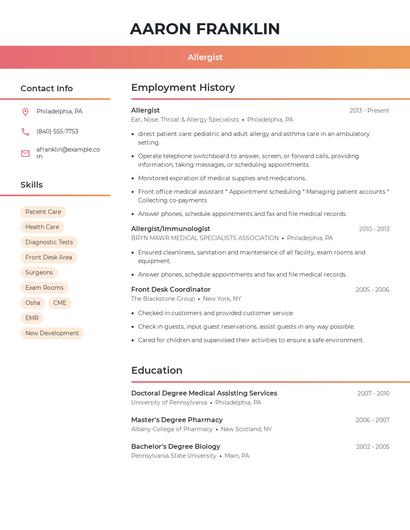 Allergist Resume