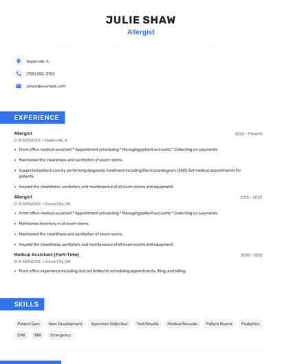 Allergist Resume