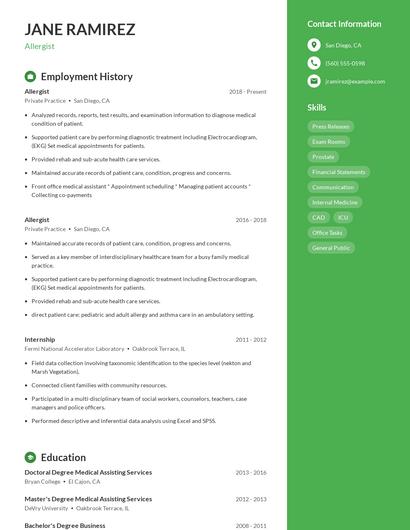 Allergist Resume