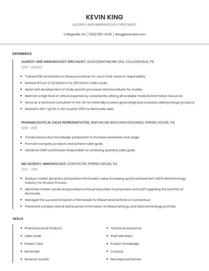 Allergy And Immunology Specialist Resume