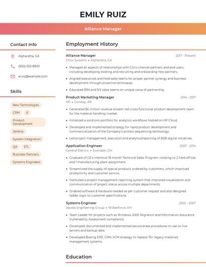 Alliance Manager Resume