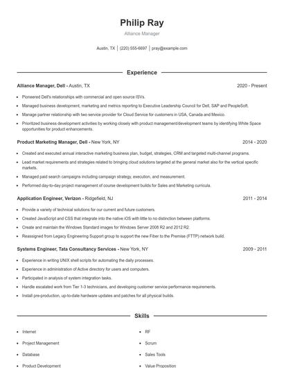 Alliance Manager Resume