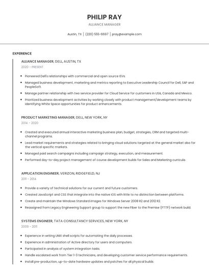 Alliance Manager Resume