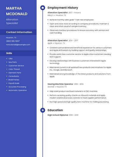 Alteration Specialist Resume
