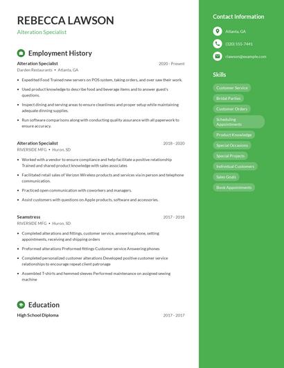 Alteration Specialist Resume
