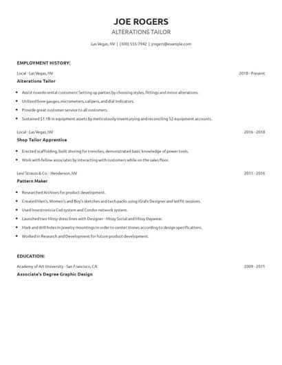 Alterations Tailor Resume