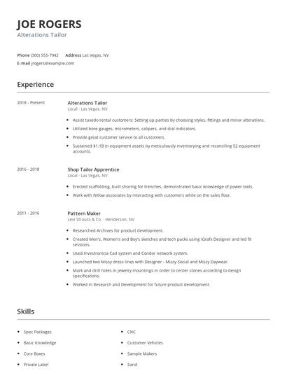 Alterations Tailor Resume