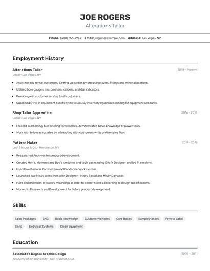 Alterations Tailor Resume