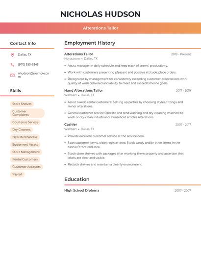 Alterations Tailor Resume