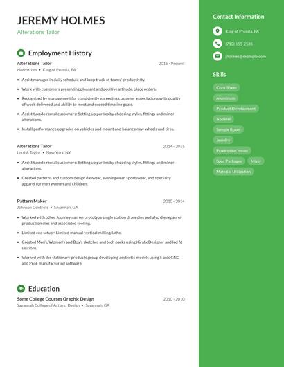 Alterations Tailor Resume