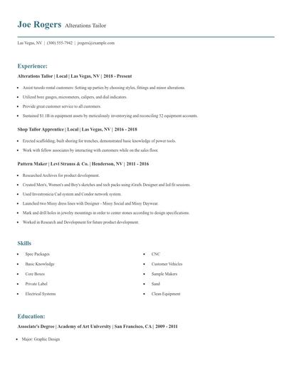 Alterations Tailor Resume