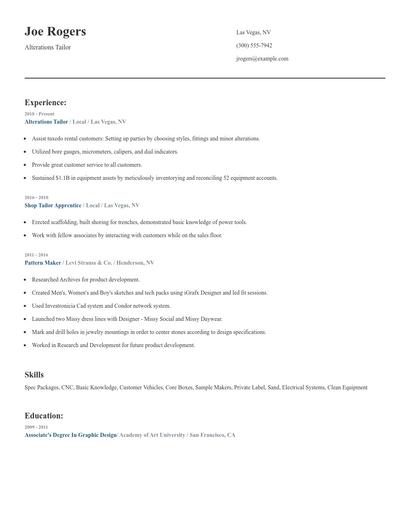 Alterations Tailor Resume