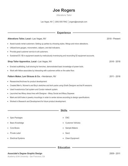 Alterations Tailor Resume