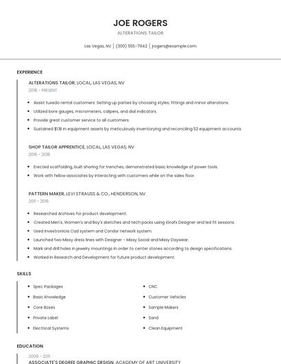Alterations Tailor Resume