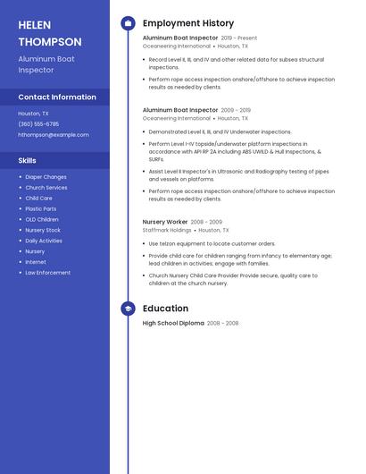 Aluminum Boat Inspector Resume