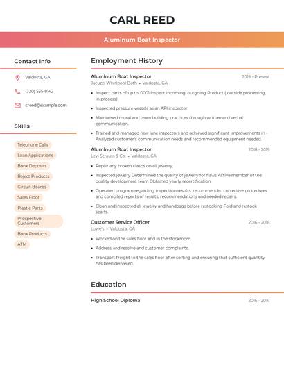 Aluminum Boat Inspector Resume