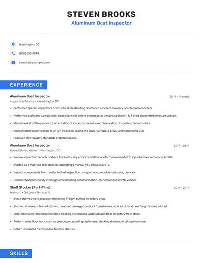 Aluminum Boat Inspector Resume