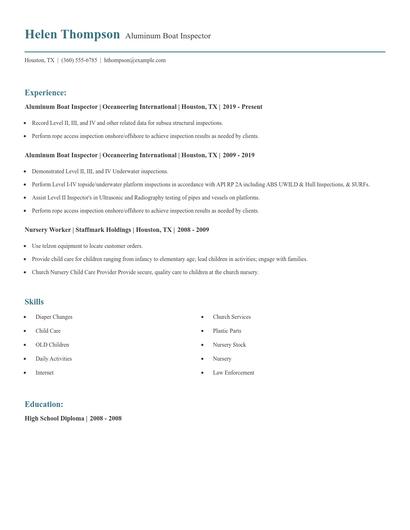 Aluminum Boat Inspector Resume