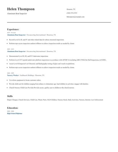 Aluminum Boat Inspector Resume