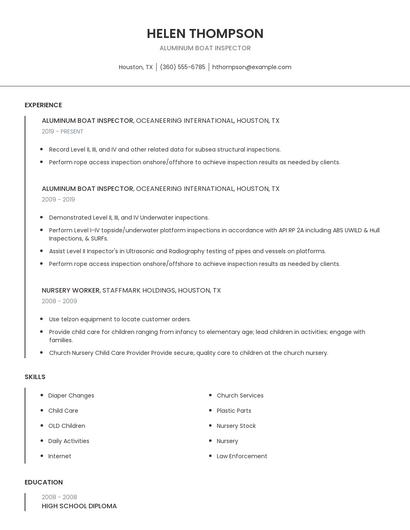 Aluminum Boat Inspector Resume